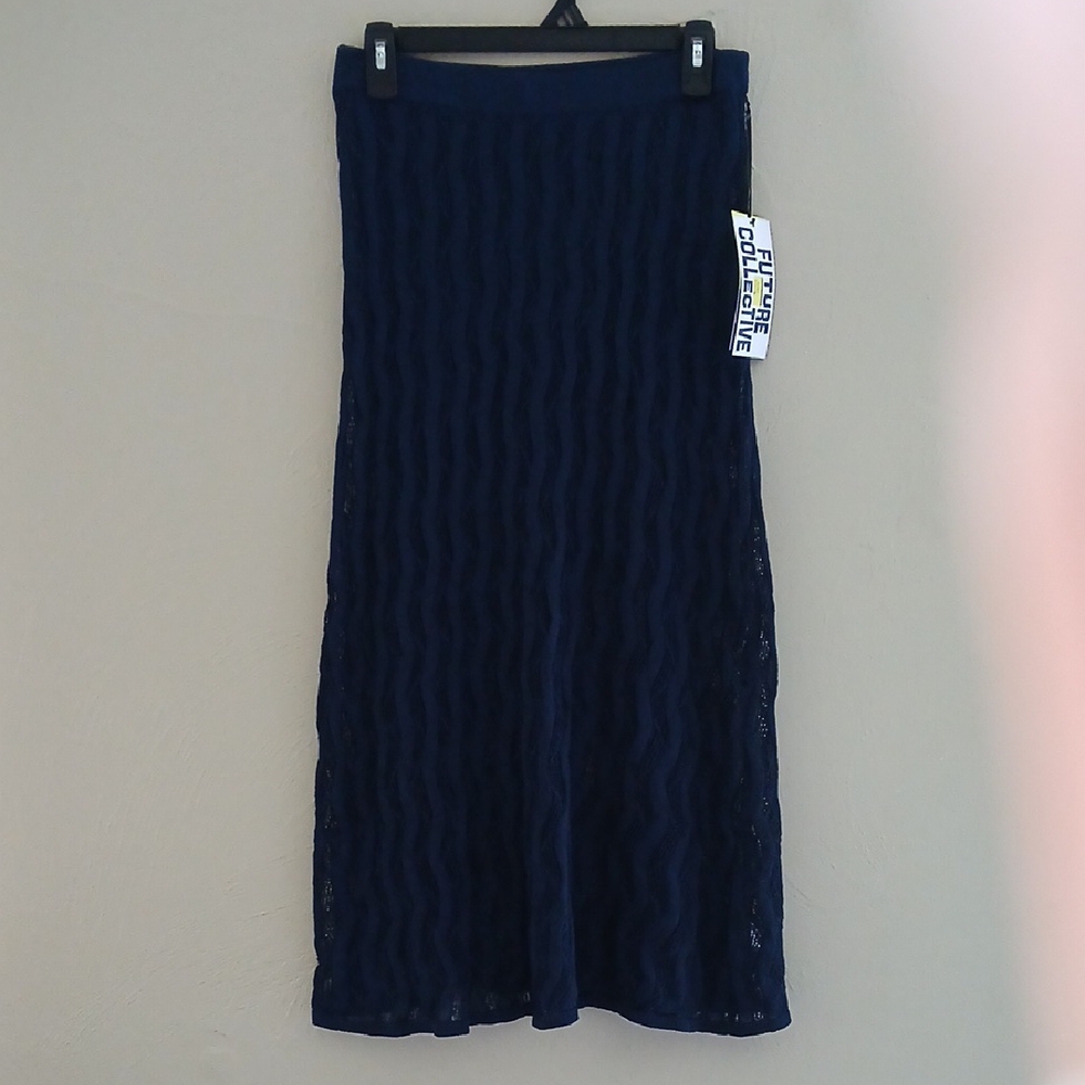 Future Collective Blue A-Line Ribbed Midi Skirt for‎ Casual Wear Sz S